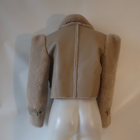Womens Storets Beige Faux Leather Faux Fur Shearling Style Jacket Coat S/M - Picture 8 of 13